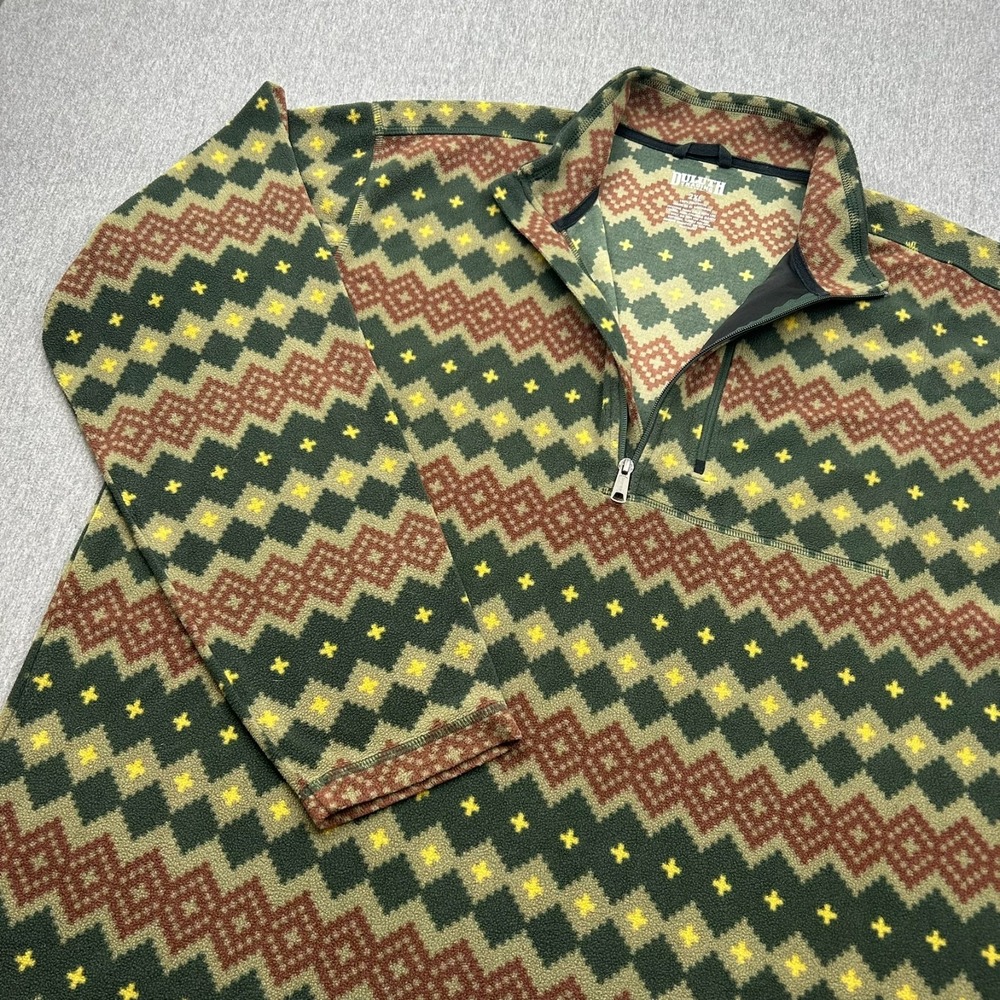 Duluth Trading Co 1/4 Zip Fleece Pullover Sweater Mens 2XL Green Pattern Nordic